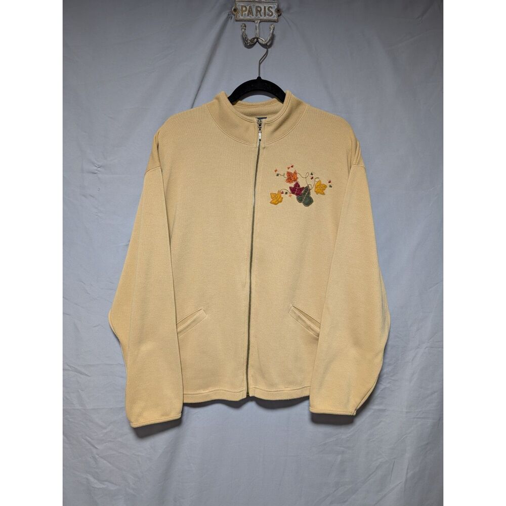 Lighthouse Apparel 90s VTG Yellow Zip Up Jacket Fall Leaf Sweater‎ Women's XL